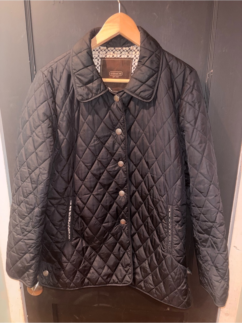 Coach Black Quilted Signature Lined Snap Jacket Coat Size M